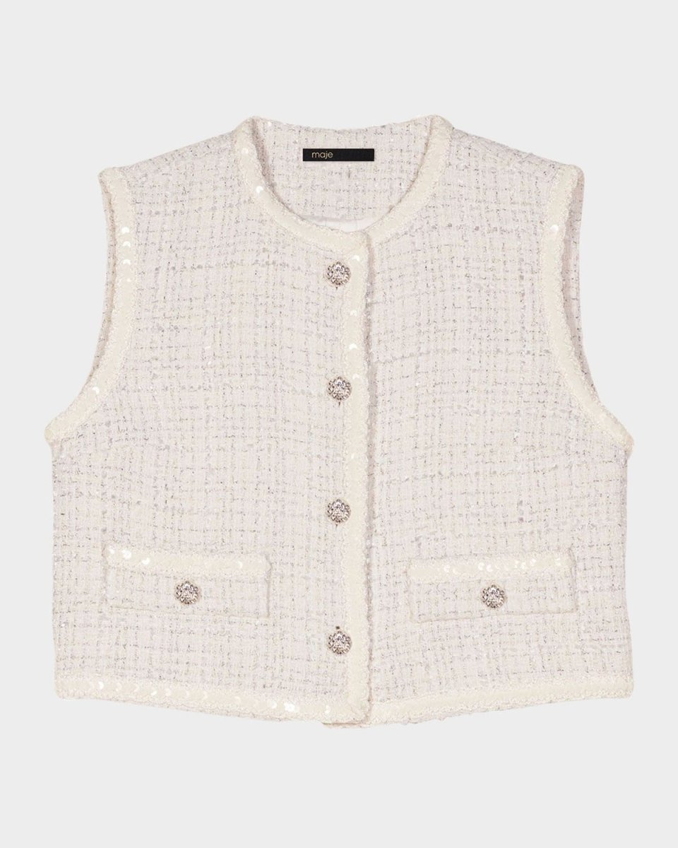 Vadere Sleeveless Sequined Tweed Blazer